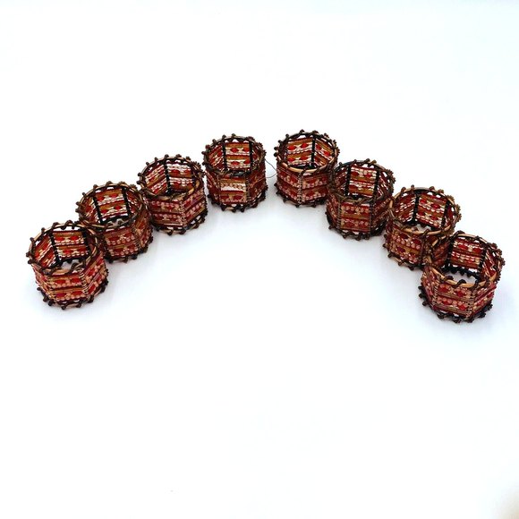 Pier 1 Imports Copper Colored Napkin Rings with Brown/Red Beads Set of 8 - Picture 7 of 8